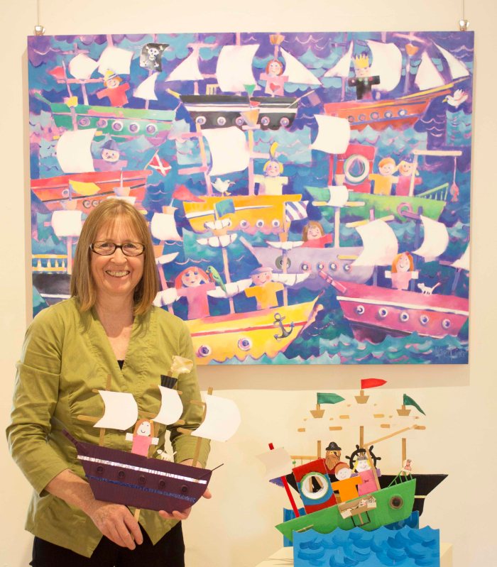Karen and the Kids - Karen Pierce pictured with Ship Shapes painting and kids models IMG_3541 small
